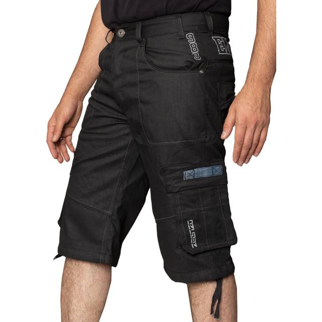 Enzo Mens Cargo Combat Denim Shorts - Black Cotton - Size 30 (Waist)
