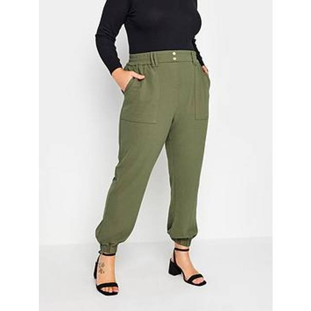 Yours Curve Khaki Green Scuba Cuffed Cargo Joggers, Women's Curve & Plus Size, Yours - Regular 16