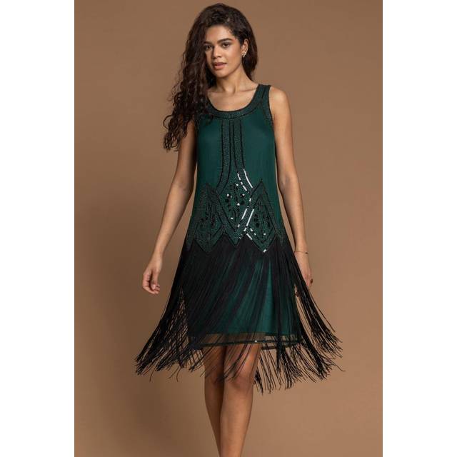 Roman Forest Sequin Fringe Hem Flapper Dress - Size 10