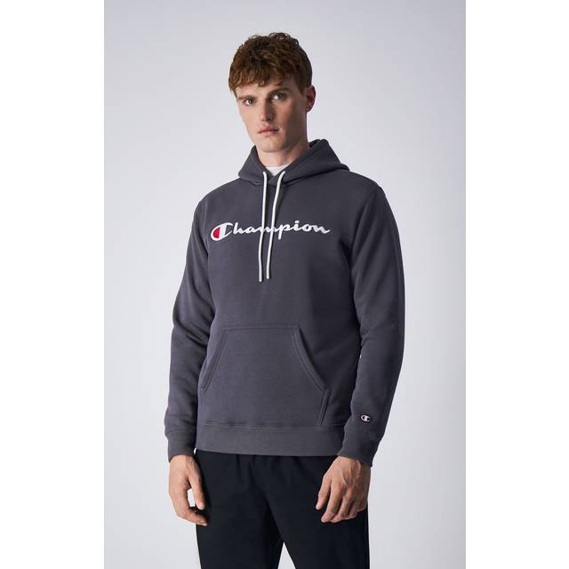 Embroidered Script Logo Fleece Hoodie Dark Grey