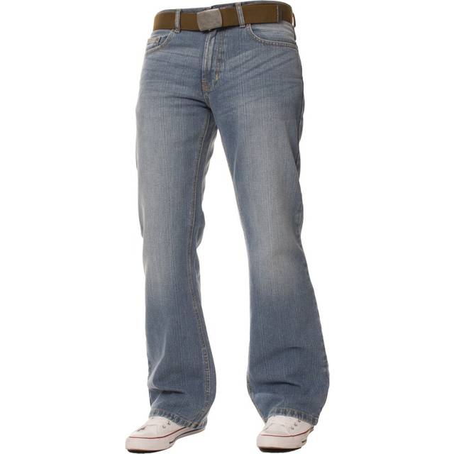 (Light Wash, 32W / 32L) Mens Bootcut Loose Fit Wide Flare Leg Denim Jeans
