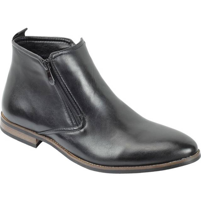 (44, Black) Mens Chelsea Boots Retro Classic Low Ankle 2 Zip Smart Casual Shoes UK Sizes