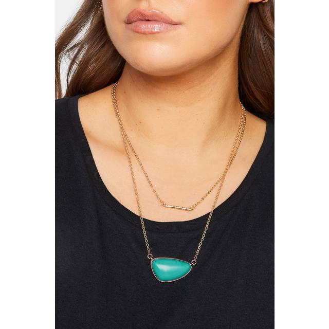 Gold & Blue Double Layer Stone Necklace - One Size