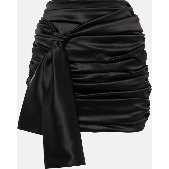 Dolce & Gabbana, Kjol, Dam, XS, Rynkad Satin Mini Kjol med Matchande Skärp - black (XS)