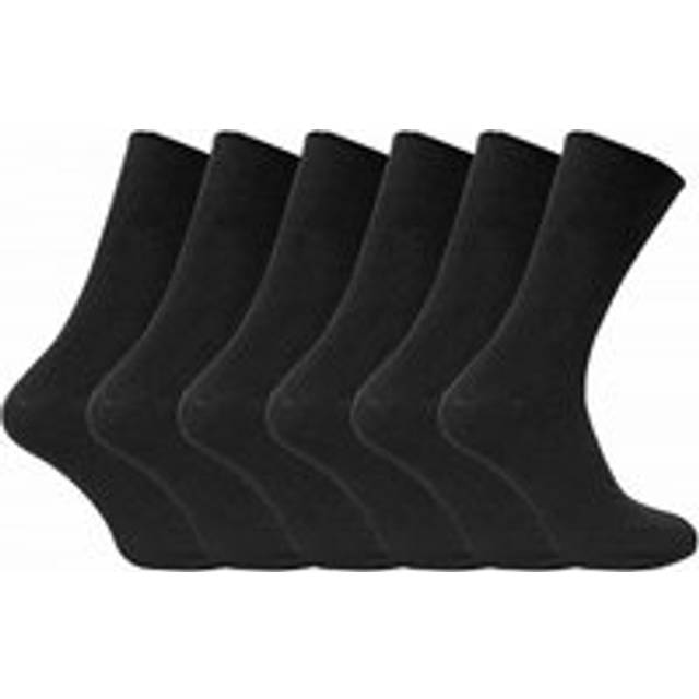 (6-11 UK, Black) 6 Pairs Mens  Breathable Cotton Non Elastic Loose Wide Top Dress Socks
