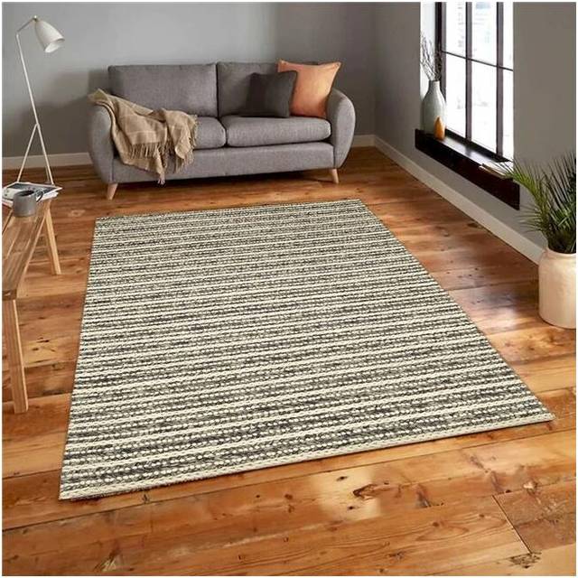 18 x 18 in. Aspen Gray & Ivory Striped Hand Knotted Wool Rectangle Area Rug
