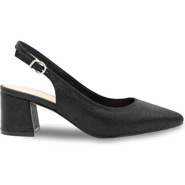 Paradox London Imelda Black Shimmer Mid Heel Block Heel Sling Back Court Shoes
