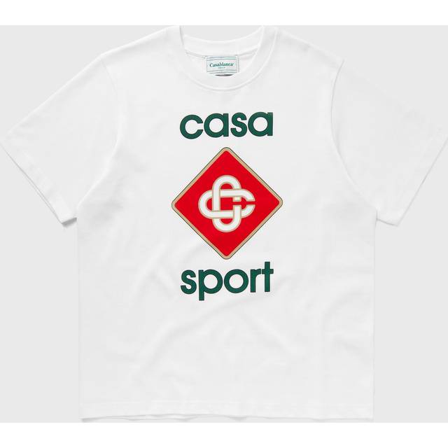 Men's CASABLANCA Men T Shirt Casa Sports Logo Printed Short Sleeve Crew Neck Summer Te - White - Size: Regular/36