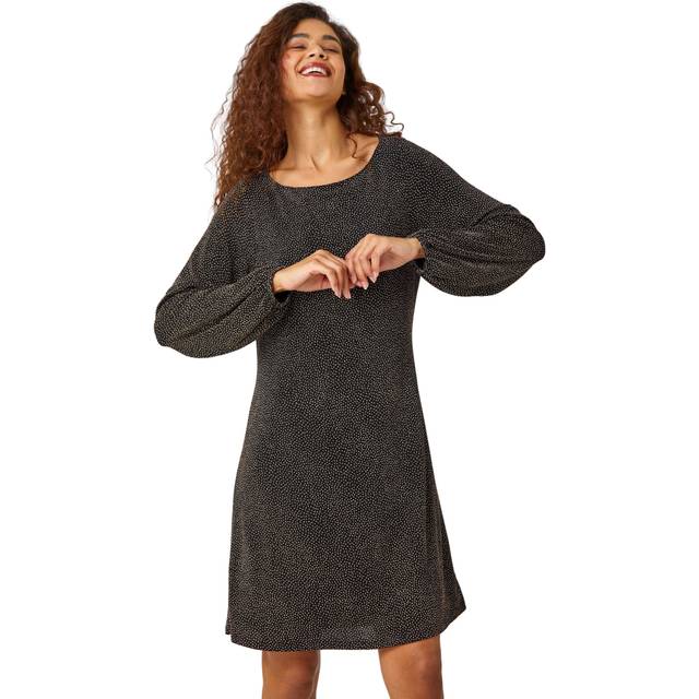 Roman Womens Glitter Cowl Cutout Swing Stretch Dress - Gold - Size 10 UK