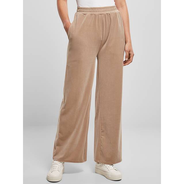 Women's trousers Urban Classics high waist straight velvet - Beige