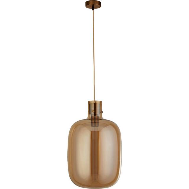 Searchlight Barrel 1 Light Pendant, Brass, Amber Glass