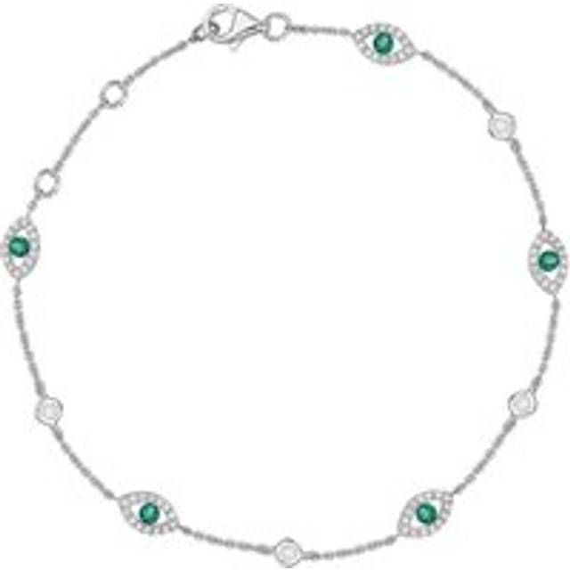 18ct White Gold Emerald Diamond Marquise Bracelet - White Gold