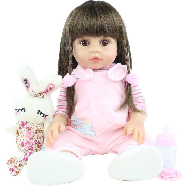 BZDOLL 48 CM Full Soft Silicone Body Reborn Baby Doll Girl 19 Inch Vinyl Newborn Bonecas Birthday Gift Play House Bedtime Toys 48cm, Full Body Silicone
