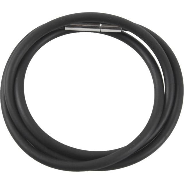 3mm cord in rubber black necklace with clasp in steel stainless - 16 inch - Black