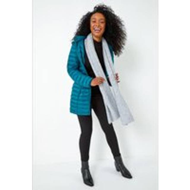 Roman Petite Teal Quilted Longline Puffer Coat - Size 12