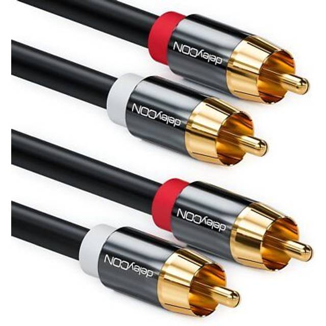 deleyCON 15m Cinch-Kabel Stereoljud Cinch RCA-Kabel 2x Cinch-Kontakt för 2x Cinch-Kontakt HiFi-System HiFi-Mottagare Hemmabio Blu-Ray-Spelare Svart