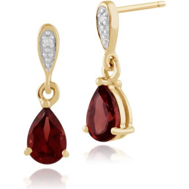 Classic Pear Garnet & Diamond Drop Earrings in 9ct Yellow Gold