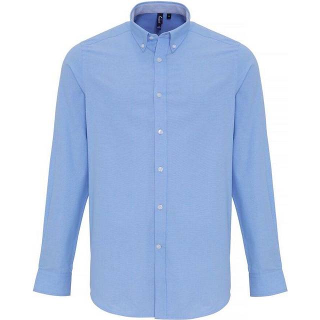 (S, Light Blue) Premier Mens Cotton Rich Oxford Stripe Shirt