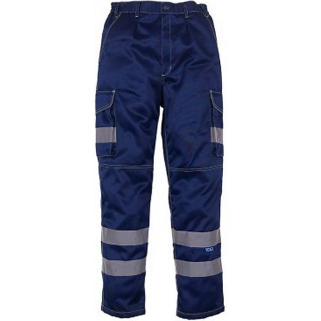 (42in Reg, Navy) Yoko Mens Hi-Vis Cargo Trousers With Knee Pad Pockets