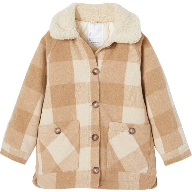 Shacket-Style Coat in Chequered Wool for Girls chequered brown
