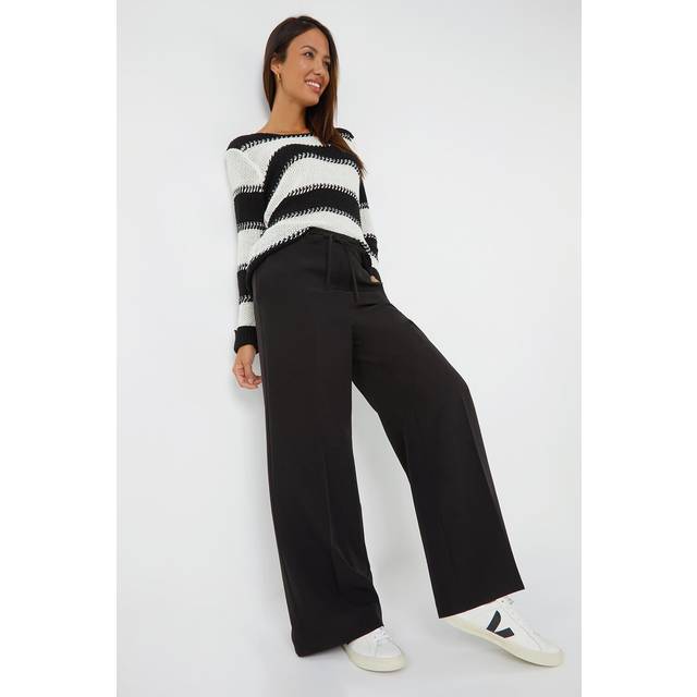 Wide Leg Elastic Waist Tie Front Trouser - Black - 10