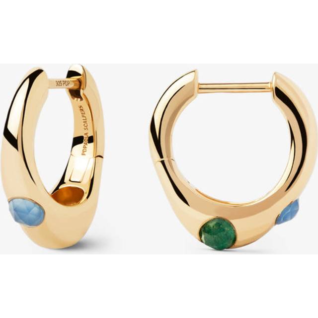 PDPaola Coral Hoop Earrings - Gold,Blue,Brown - Diameter 10mm
