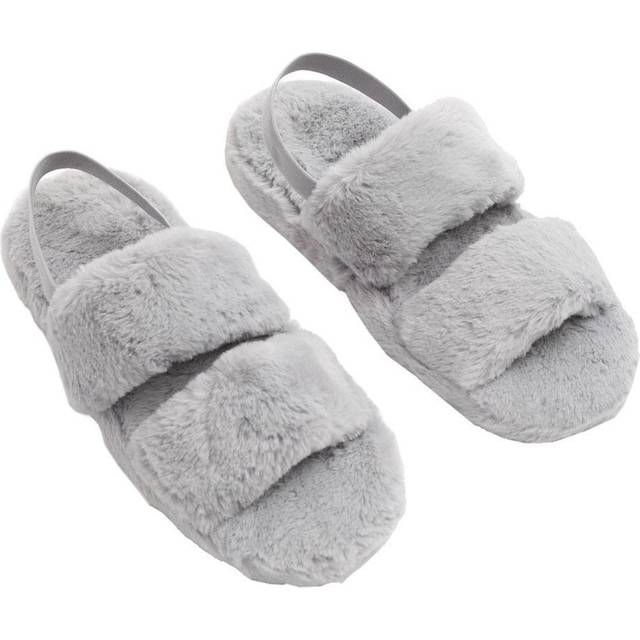 OHS Faux Suede Mule Slippers, Grey - Small 3/4