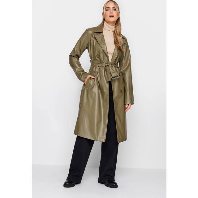 Lts Tall Olive Green Faux Leather Trench Coat 8 Lts | Tall Women's Faux Leather Jackets