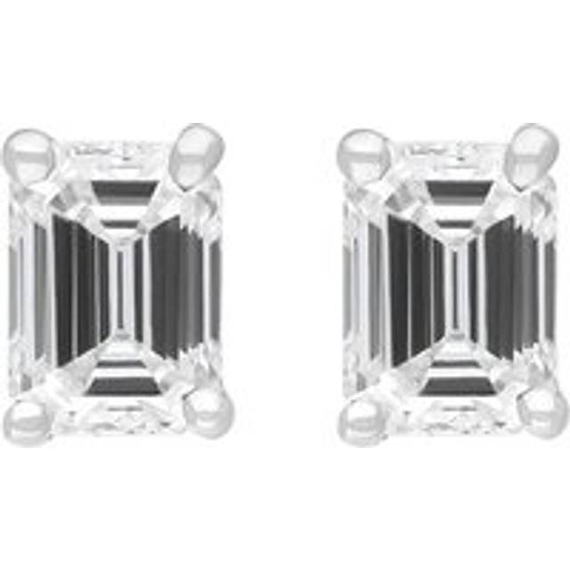 18ct Yellow and White Gold 0.64ct Diamond Emerald Cut Solitaire Stud Earrings