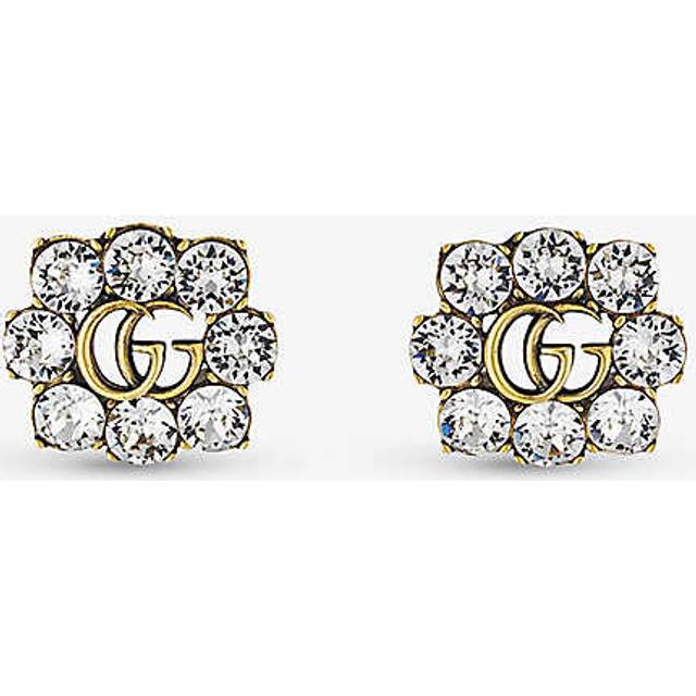 Gucci Womens Brass Gg Marmont Gold-toned and Crystal Earrings - BRASS