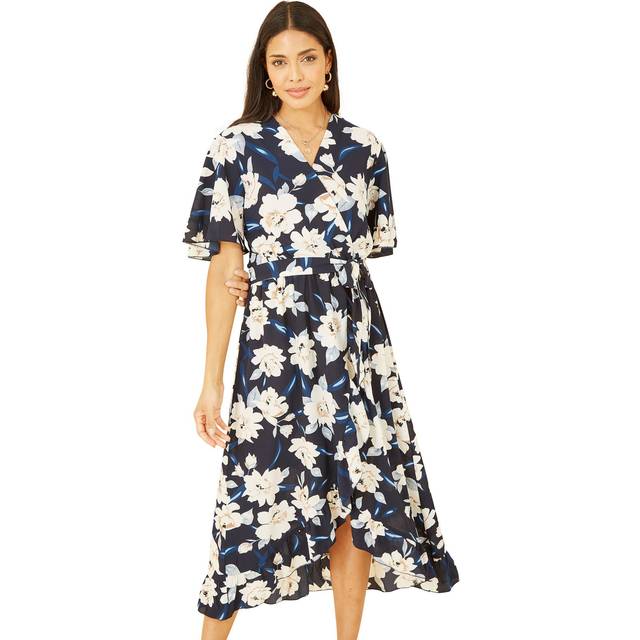 Mela Navy Floral Print Midi Wrap Dress - Size 8 UK - Mela
