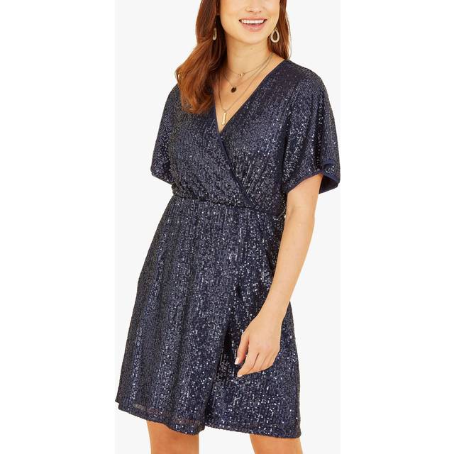 Mela London Womens Navy Sequin Kimono Sleeve Wrap Dress - Size 8 UK