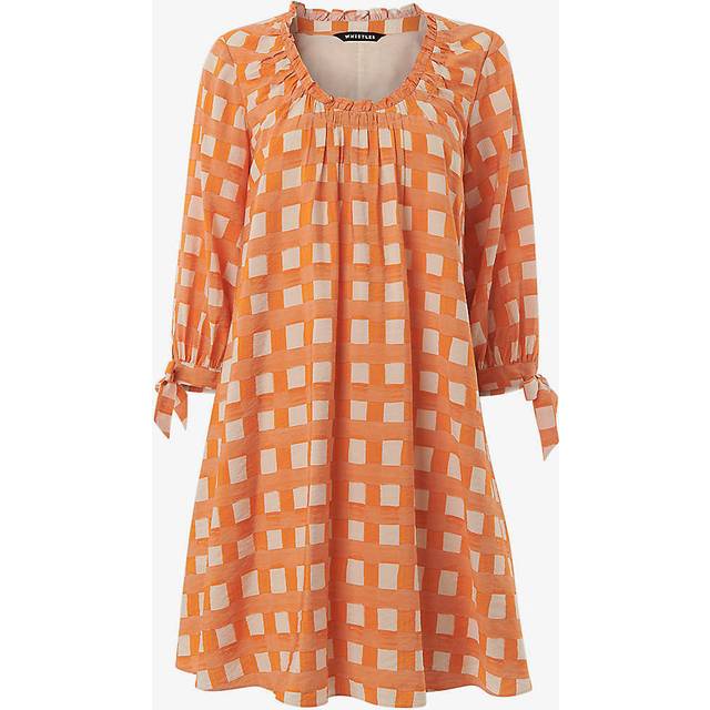 Womens Lydia Gathered Trapeze Dress Checked - Orange - 8