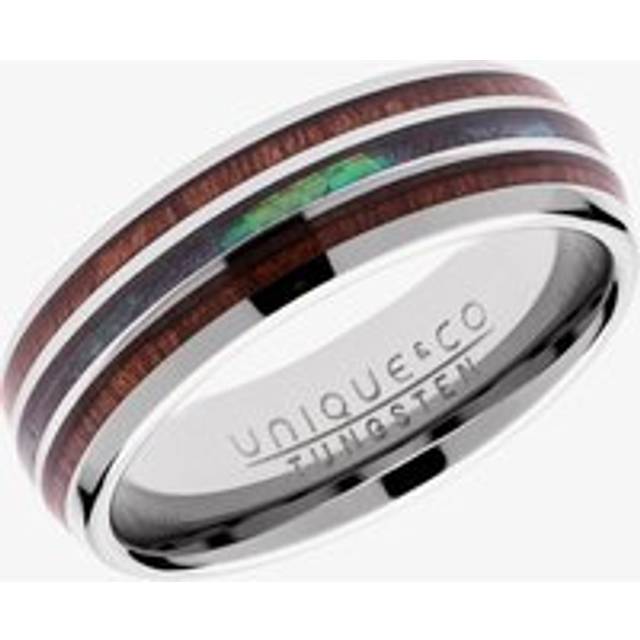Unique Mens Tungsten Wood Shell Inlay 7mm Ring TUR-100-64 - Multi-Coloured