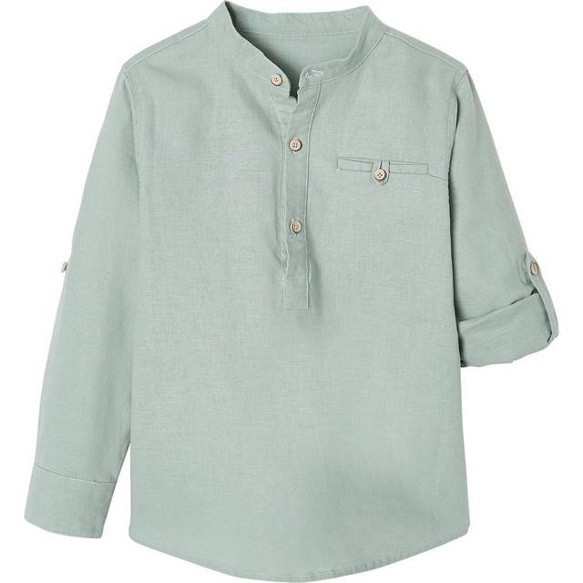 Shirt in Linen/Cotton, Mandarin Collar, Long Sleeves, for Boys green - Green