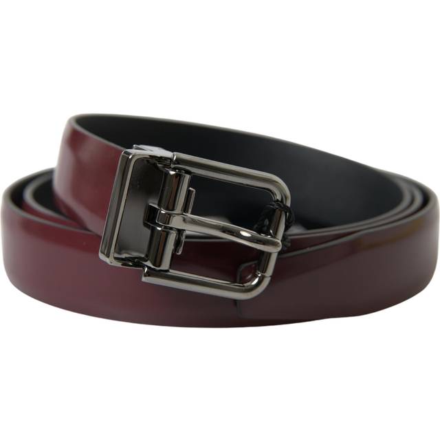 Dolce & Gabbana Bordeaux Leather Silver Metal Buckle Belt - 95 cm / 38 Inches