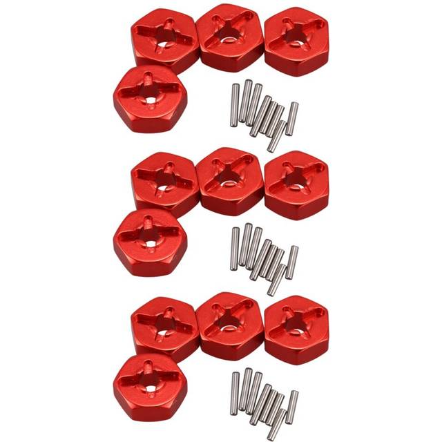 12Pcs Aluminum Alloy 12mm Combiner Wheel Hub Hex Adapter Upgrades for 144001 1/14 RC Car Spare Parts,Red