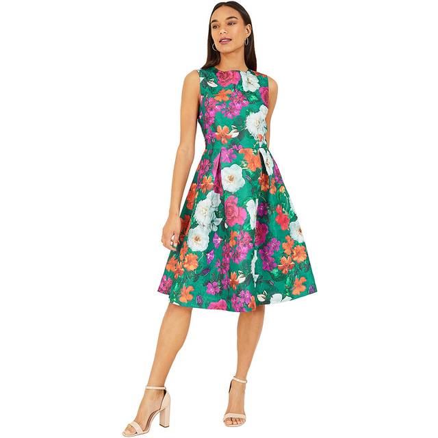Yumi Womens Green Floral Jacquard Skater Dress - Size 16 UK