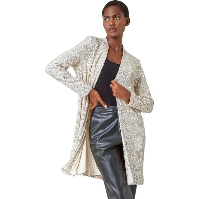 Roman Womens Longline Sequin Stretch Jacket - Silver - Size 12 UK
