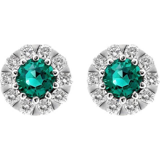 18ct White Gold Emerald Diamond Cluster Stud Earrings