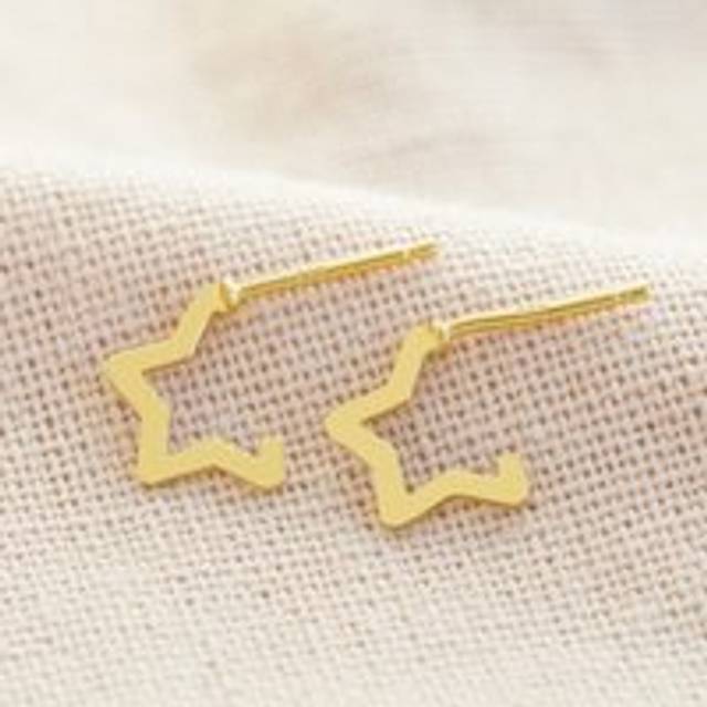Mini Gold Sterling Silver Star Huggie Hoop Earrings - gold - one size