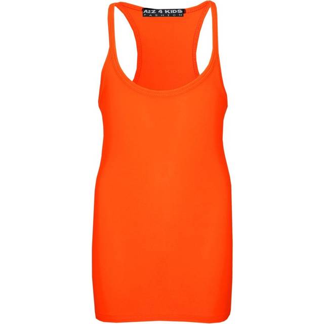 (11-12 Years, Neon Orange) Girls Vest  Kids Stylish Racer Back Fashion Top T Shirt Age 5 6 7 8 9 10 11 12 Y