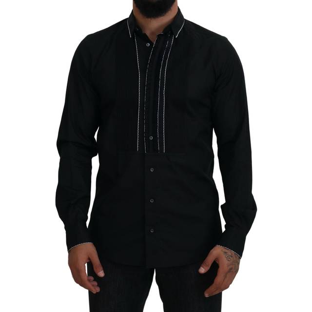 Dolce & Gabbana GOLD Black Tuxedo Slim Fit Cotton Shirt - IT41 | L