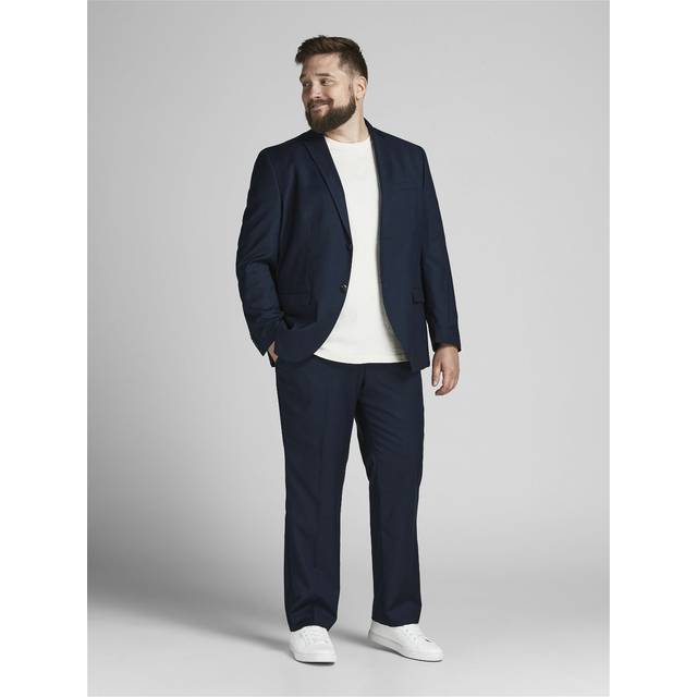 JACK & JONES Man enradig kavaj och byxor plus storlek slim fit kostym, mörk marinblå, 72