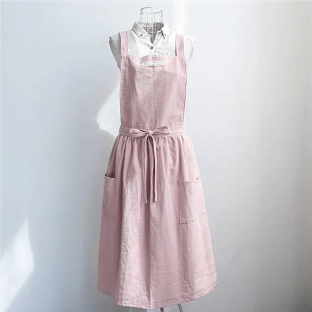 Pleated Skirt Cotton Linen Apron Cleaning Garden Home Aprons for Woman