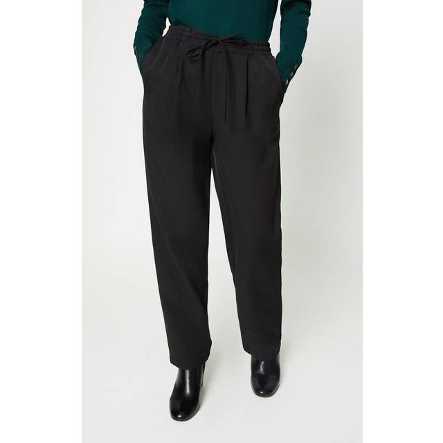 Womens Petite Tie Waist Formal Straight Leg Trousers - Black - 8