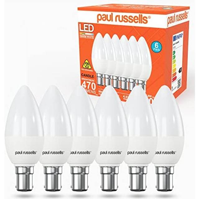 paul russells LED Light Small Bayonet Cap B15D, 40w Equivalent Bulb, 4.9W 470LM LED Bulbs, 2700K Warm White Lamps, Frosted C37 SBC Candle Energy