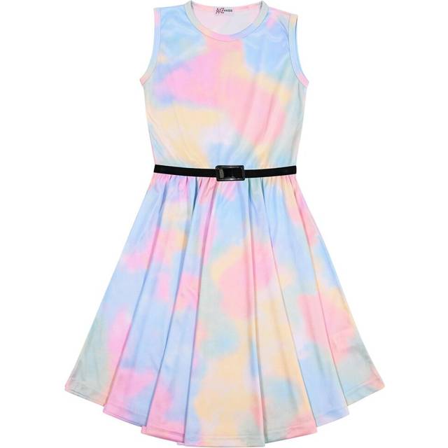 Kids girls childrens galaxy tie dye skater dress casual party gift 5-13 years