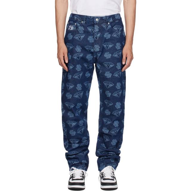 DIAMONDS & DOLLARS PRINTED DENIM PANTS - INDIGO, 34