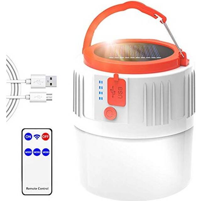LETOUR Camping Light, LED Rechargeable Camping Lantern Solar/USB Powered Portable Light with Remote Tent Light IP45 Waterproof 2200mAh Power Bank